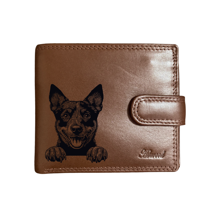 Personalised Lancashire Heeler Paws Engraved Dark Tan Genuine Leather Wallet