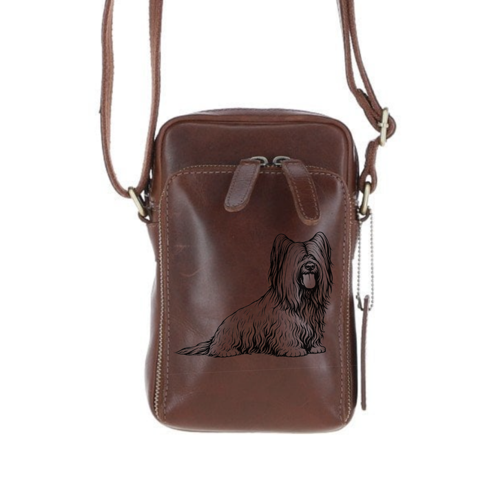 Personalised Skye Terrier Sitting Leather Compact Crossbody Bag
