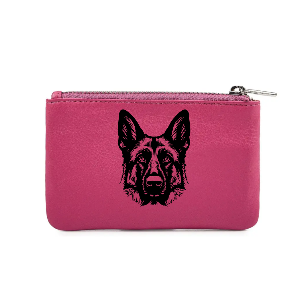 German Shepherd Alsatian D Face Engraved Genuine Leather Coin Purse (Multiple Colour Options)