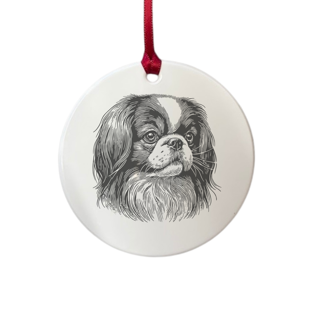 Personalised Japanese Chin Face Engraved White Acrylic Decoration