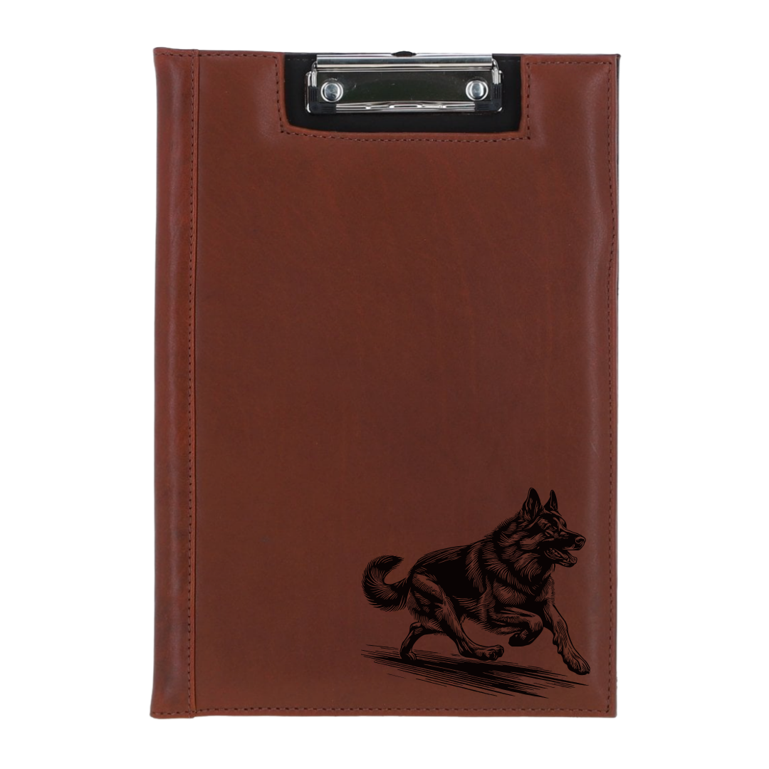 German Shepherd Alsatian Running Engraved Leather Clipboard
