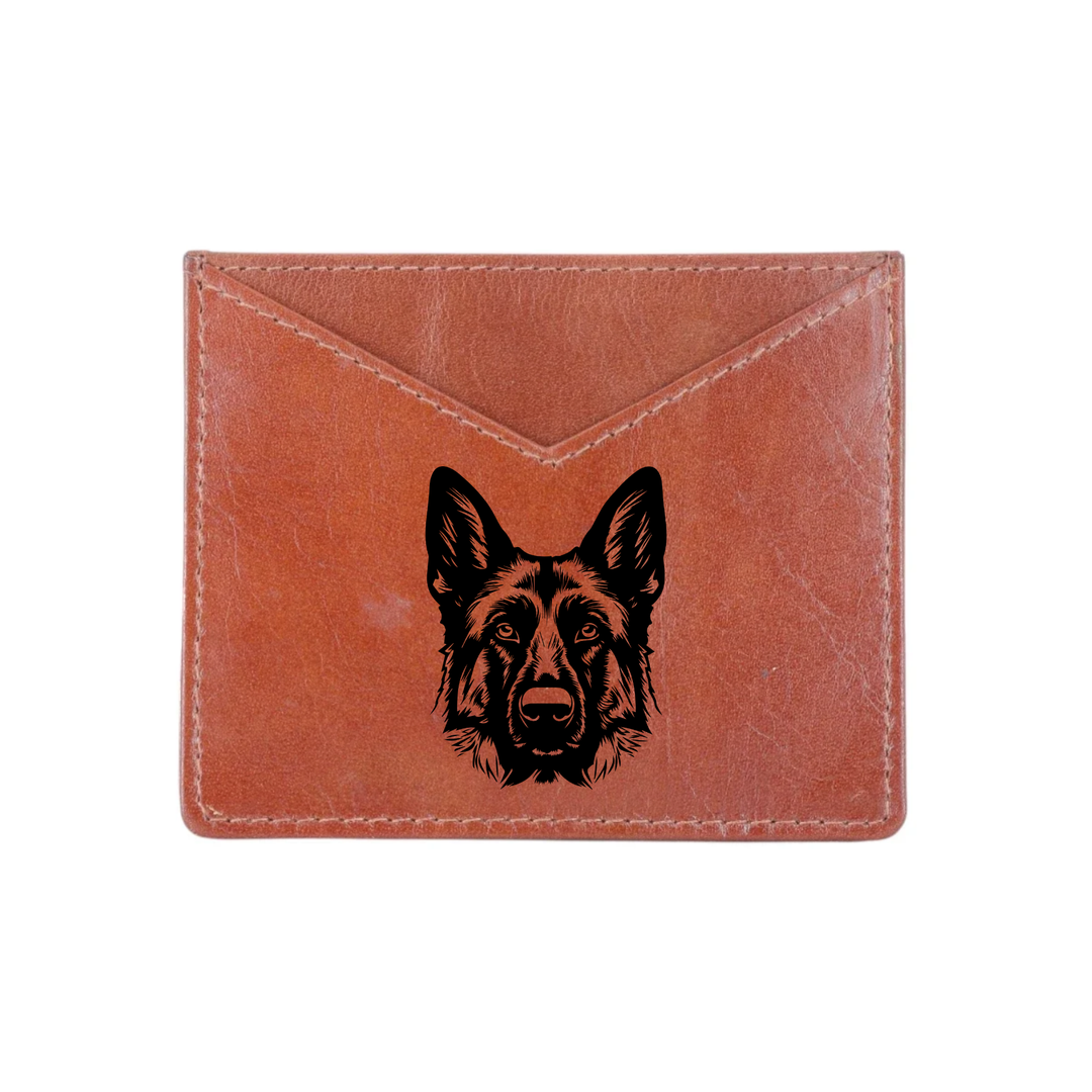 German Shepherd Alsatian Face Engraved Genuine Leather Cardholder
