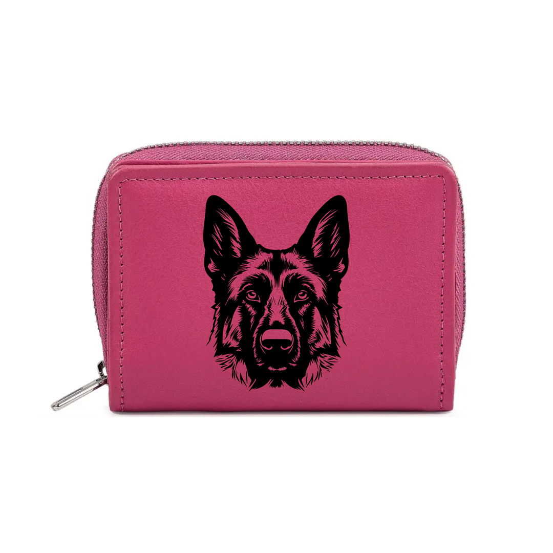 D German Shepherd Face Engraved Small Leather Purse (Green/Pink/Blue/Red)