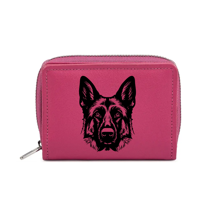D German Shepherd Face Engraved Small Leather Purse (Green/Pink/Blue/Red)