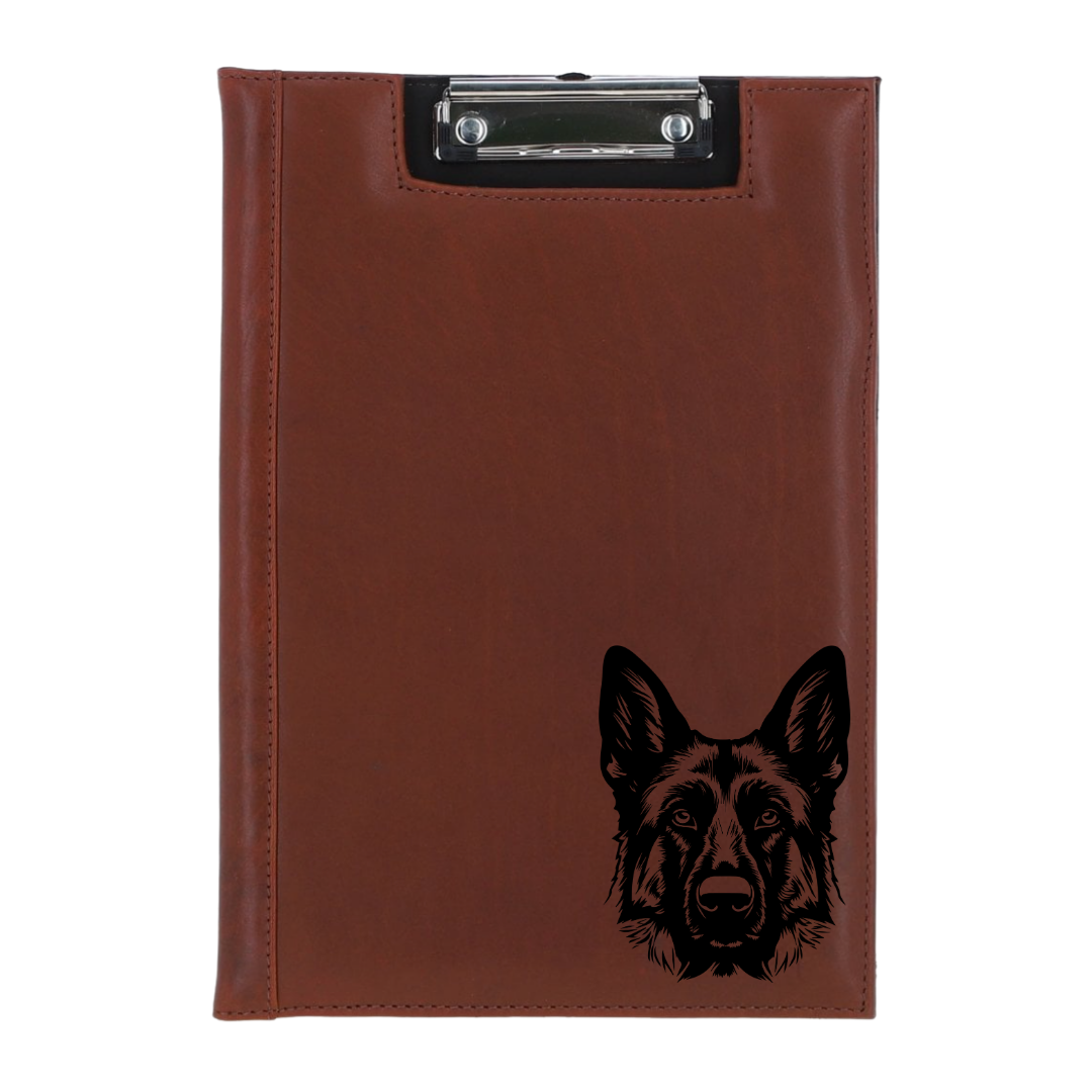 German Shepherd Alsatian D Face Engraved Leather Clipboard