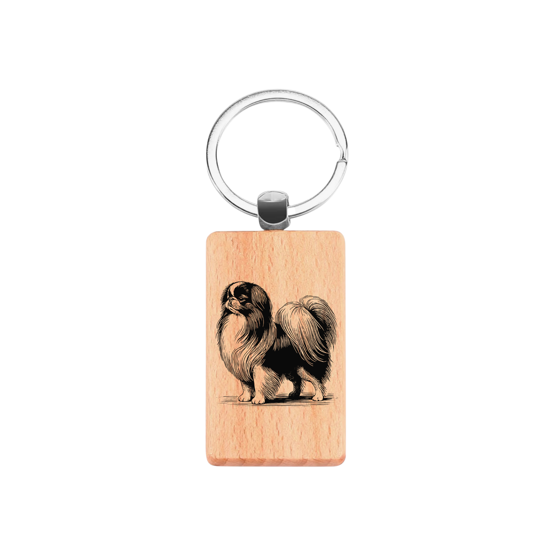 Japanese Chin Standing Engraved Rectangle Wooden Keyring
