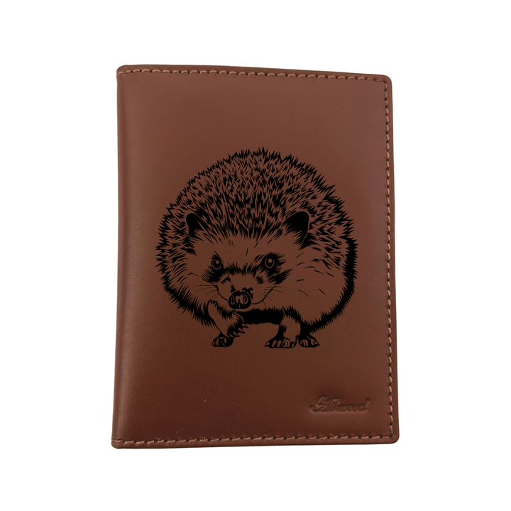 Hedgehog Standing Engraved Leather Passport Cover