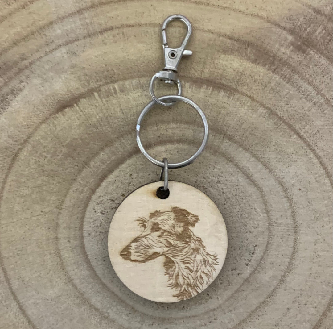 Deerhound Dog Engraved Wooden Keyring