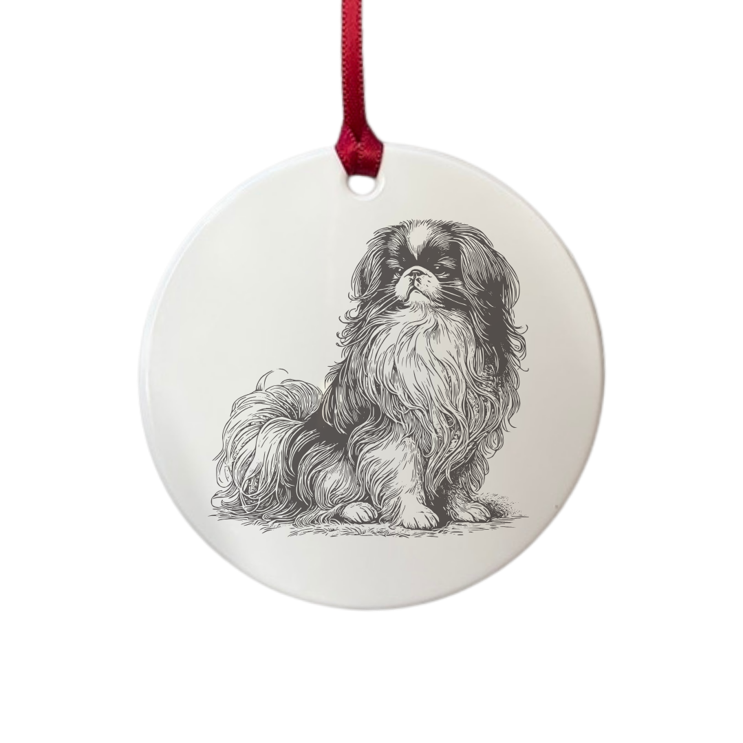 Personalised Japanese Chin Sitting Engraved White Acrylic Decoration