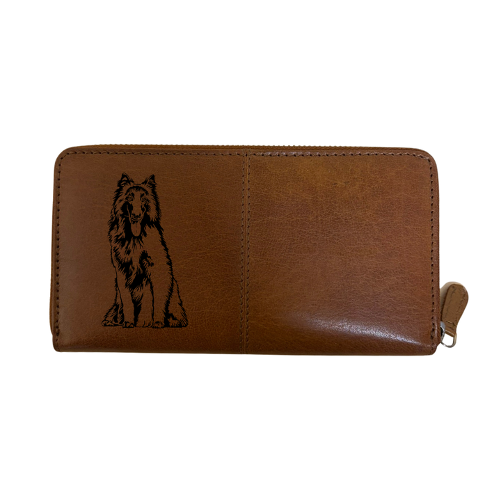 Belgian Shepherd Sitting Engraved Large Leather Purse