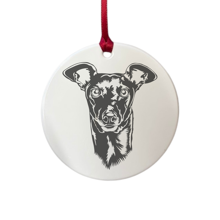 Personalised Italian Greyhound Face Engraved White Acrylic Decoration
