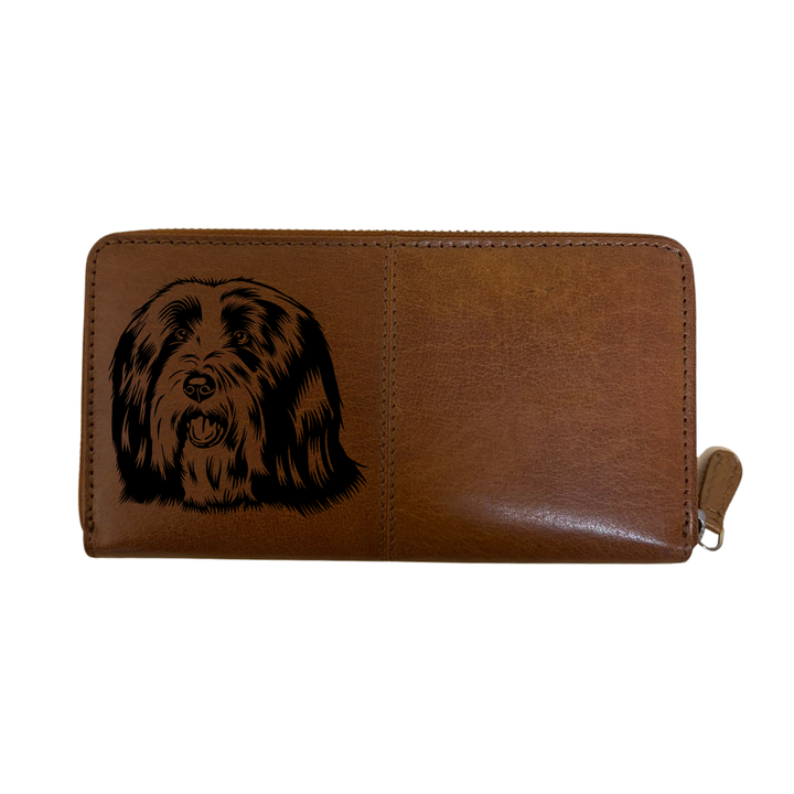 Bearded Collie Face Engraved Large Leather Purse