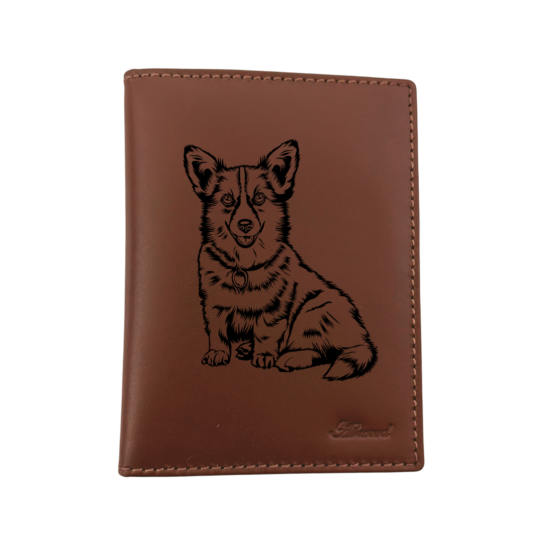 Corgi Engraved Leather Passport Cover