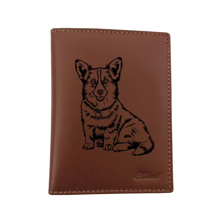 Corgi Engraved Leather Passport Cover