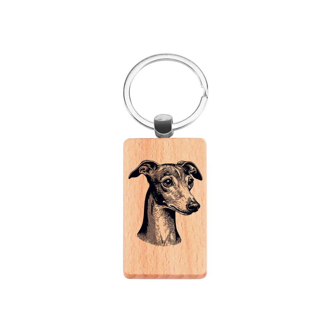 Italian Greyhound Face Engraved Rectangle Wooden Keyring