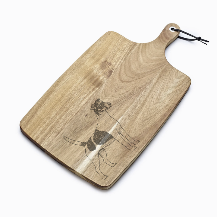 Personalised D Smooth Fox Terrier Standing Engraved Acacia Serving Board