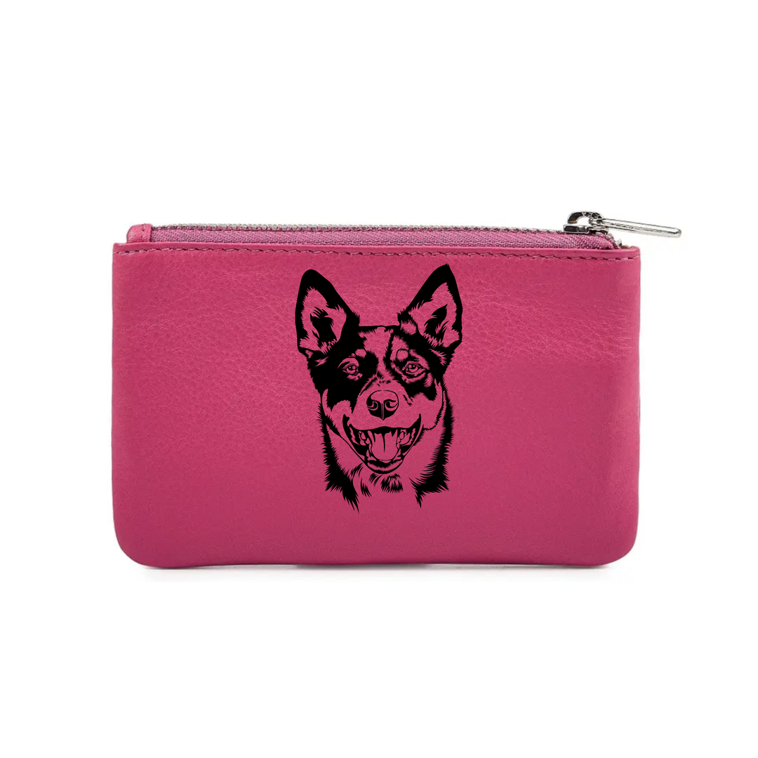 Australian Cattle Dog Face Engraved Genuine Leather Coin Purse (Multiple Colour Options)