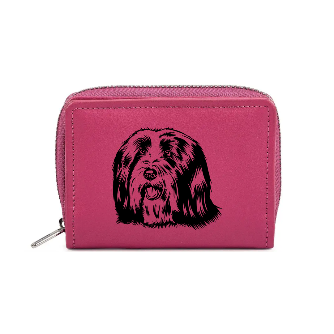 Bearded Collie Engraved Small Leather Purse (Green/Pink/Blue/Red)
