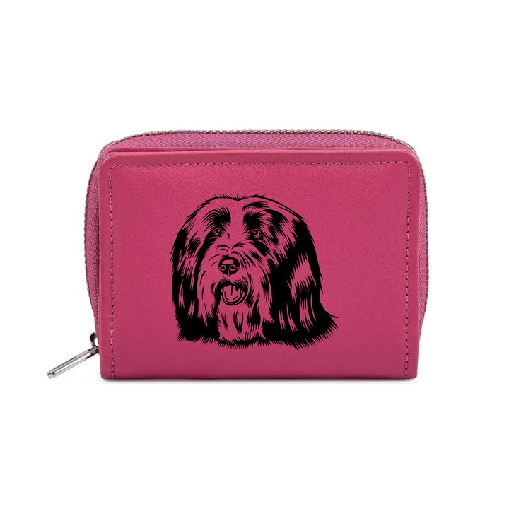Bearded Collie Engraved Small Leather Purse (Green/Pink/Blue/Red)