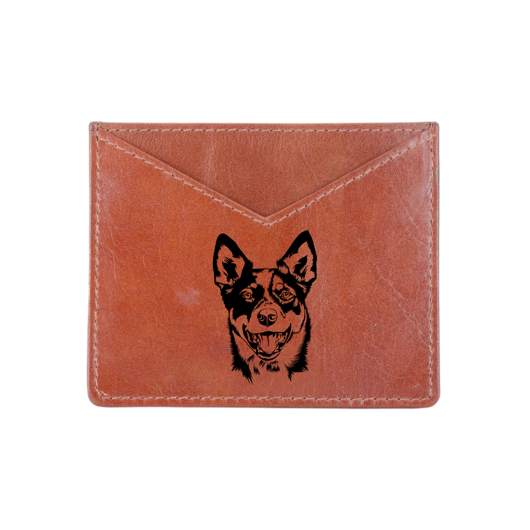 Australian Cattle Dog Face Engraved Genuine Leather Cardholder