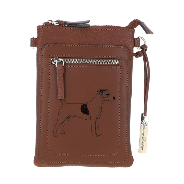 Personalised Parson Russell Terrier Standing Engraved Leather Crossbody Smart Phone Bag