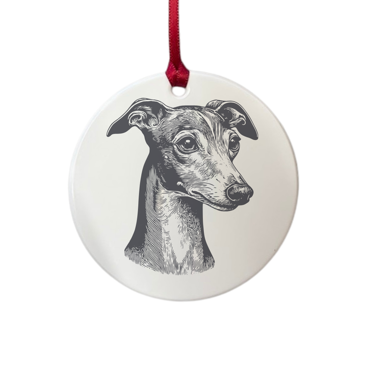 Personalised Italian Greyhound SP Face Engraved White Acrylic Decoration