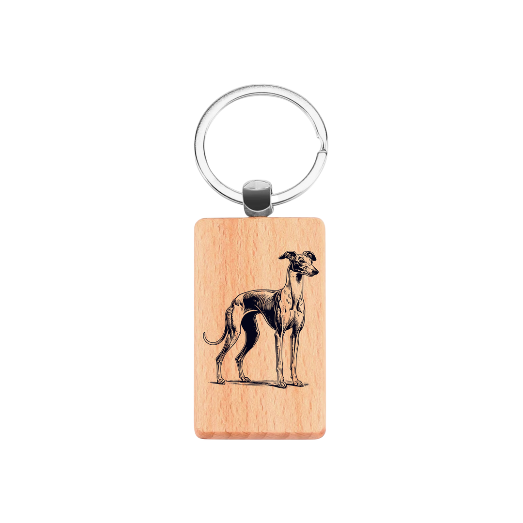 Italian Greyhound Standing Engraved Rectangle Wooden Keyring
