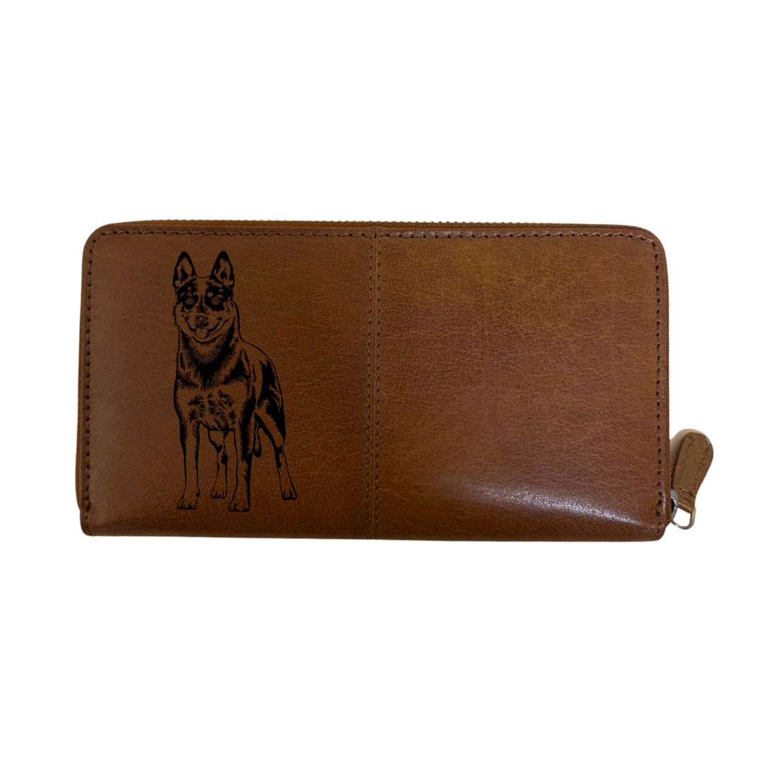 Australian Cattle Dog Standing Engraved Large Leather Purse
