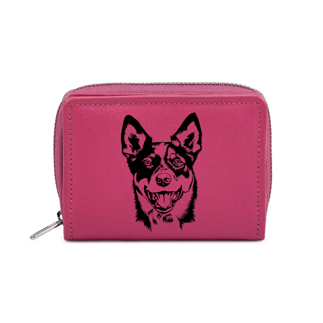 Australian Cattle Dog Face Engraved Small Leather Purse (Green/Pink/Blue/Red)
