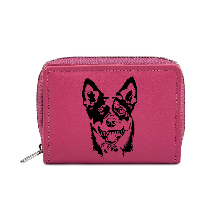 Australian Cattle Dog Face Engraved Small Leather Purse (Green/Pink/Blue/Red)
