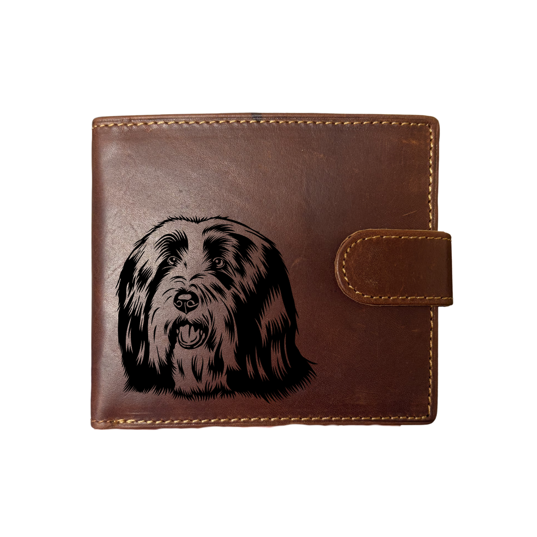 Personalised Bearded Collie Engraved Dark Tan Genuine Leather Wallet