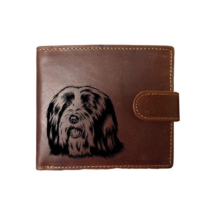 Personalised Bearded Collie Engraved Dark Tan Genuine Leather Wallet