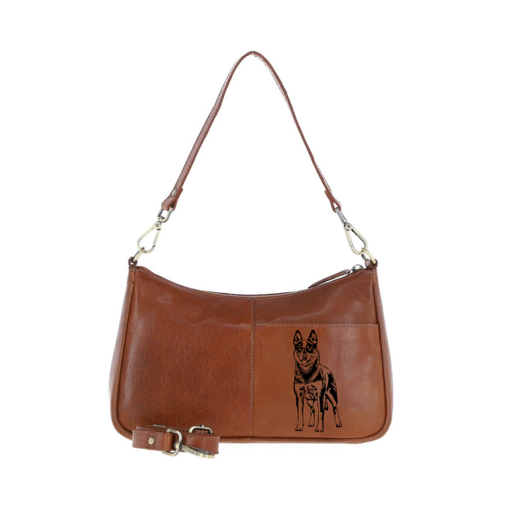 Australian Cattle Dog Standing Engraved Genuine Leather Shoulder Bag