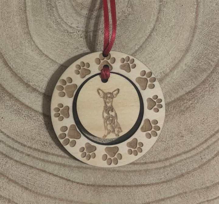 Personalised English Toy Terrier (Smooth) Illustration Hanging Decoration ~ Paw Wreath