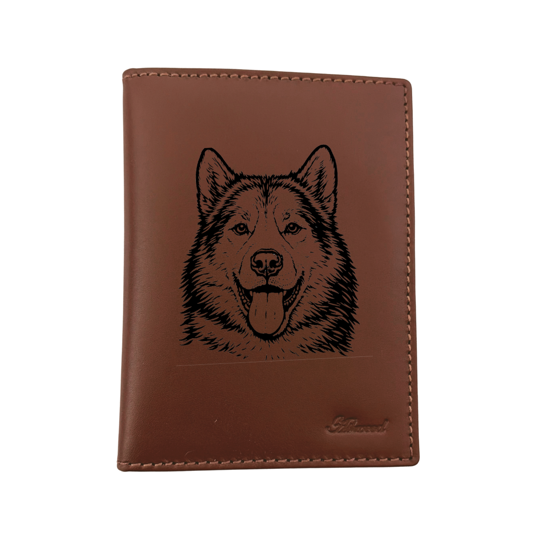 Canadian Eskimo Dog Face Engraved Leather Passport Cover
