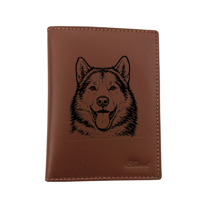 Canadian Eskimo Dog Face Engraved Leather Passport Cover