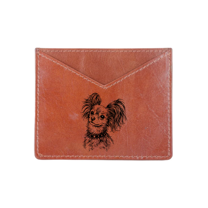 Longhair Russian Toy Face Engraved Genuine Leather Cardholder