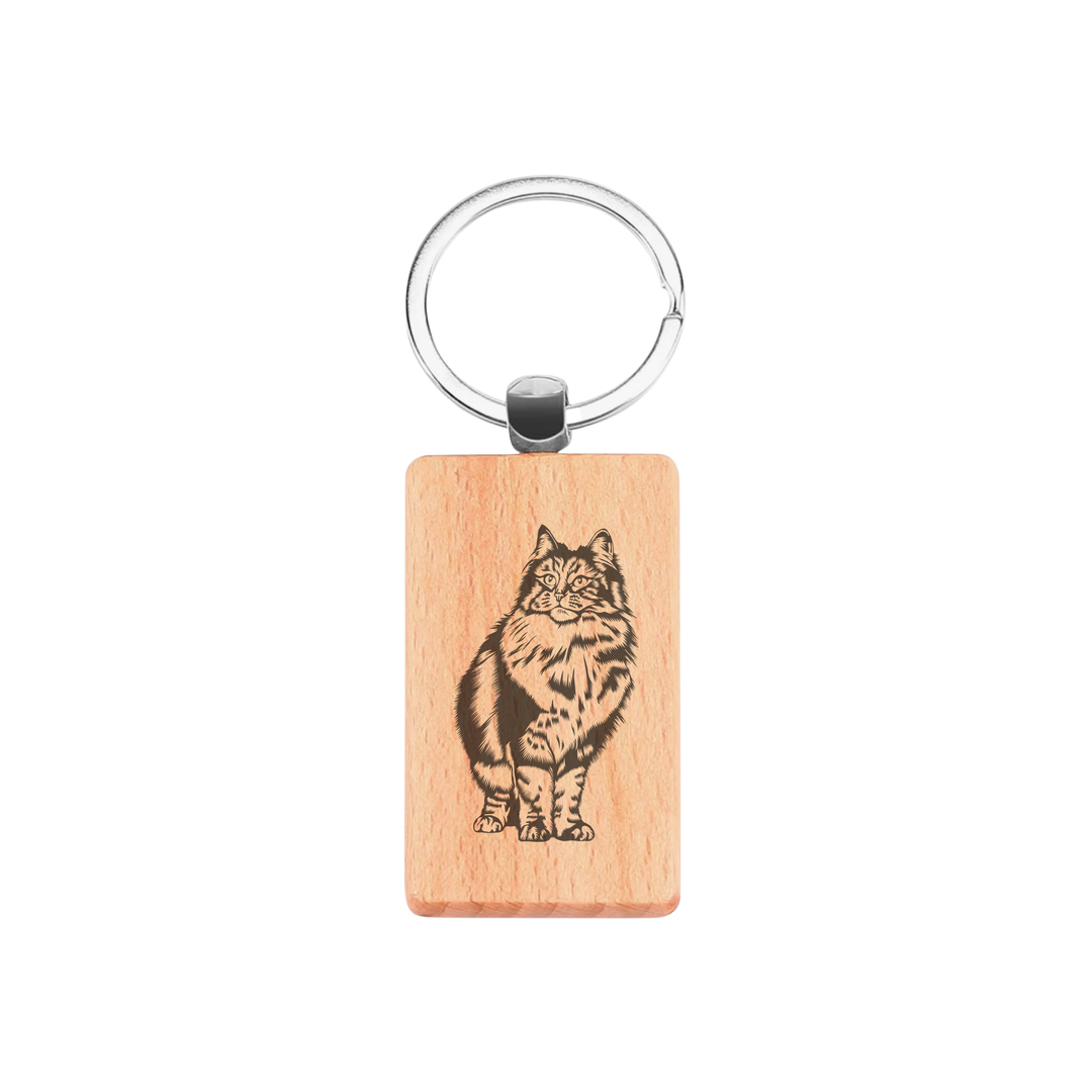 Norwegian Forest Cat Engraved Rectangle Wooden Keyring