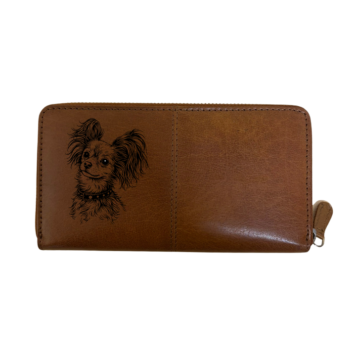 Long Hair Russian Toy Face Engraved Large Leather Purse