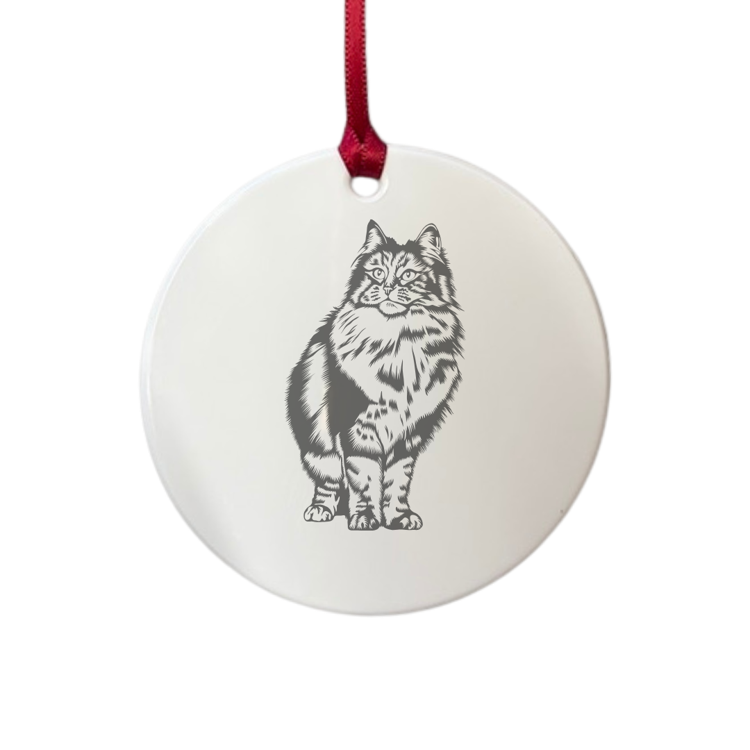 Personalised Norwegian Forest Cat Engraved White Acrylic Decoration