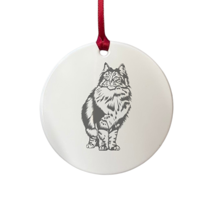Personalised Norwegian Forest Cat Engraved White Acrylic Decoration