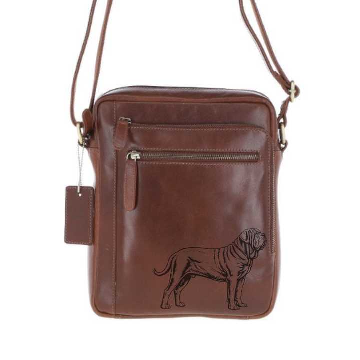 Personalised Standing Neapolitan Mastiff Engraved Leather Crossbody Bag