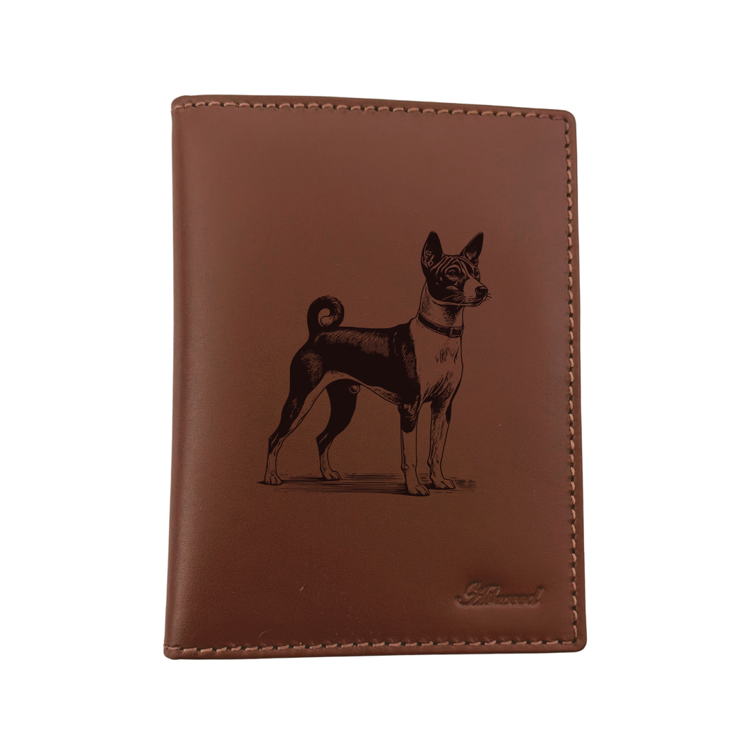 Basenji Standing Engraved Leather Passport Cover