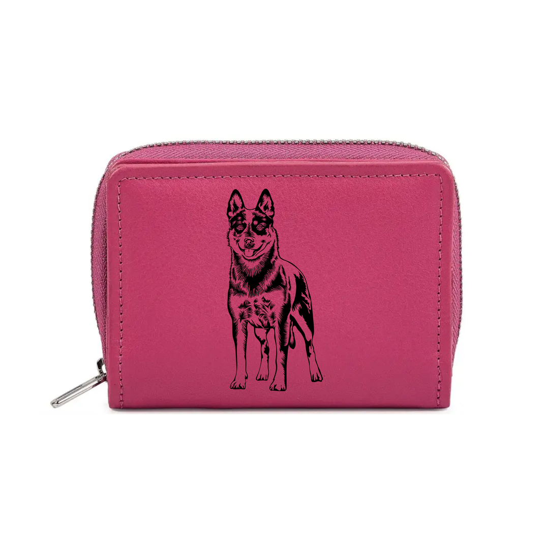 Australian Cattle Dog Standing Engraved Small Leather Purse (Green/Pink/Blue/Red)
