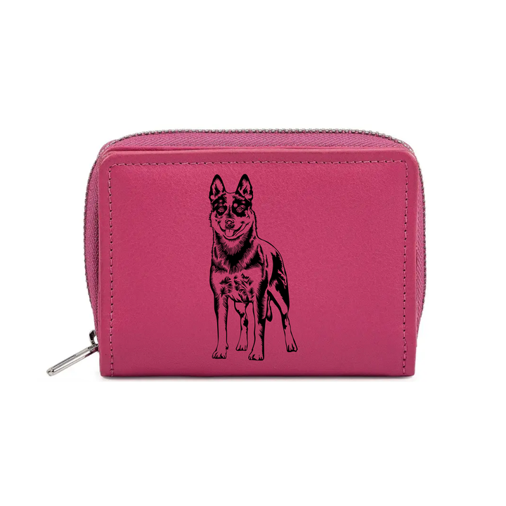Australian Cattle Dog Standing Engraved Small Leather Purse (Green/Pink/Blue/Red)
