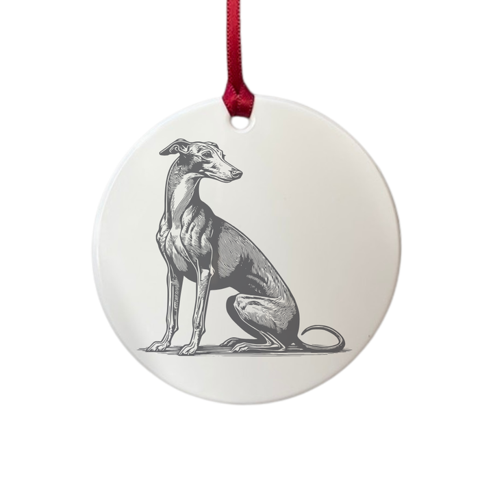 Personalised Italian Greyhound Sitting Engraved White Acrylic Decoration