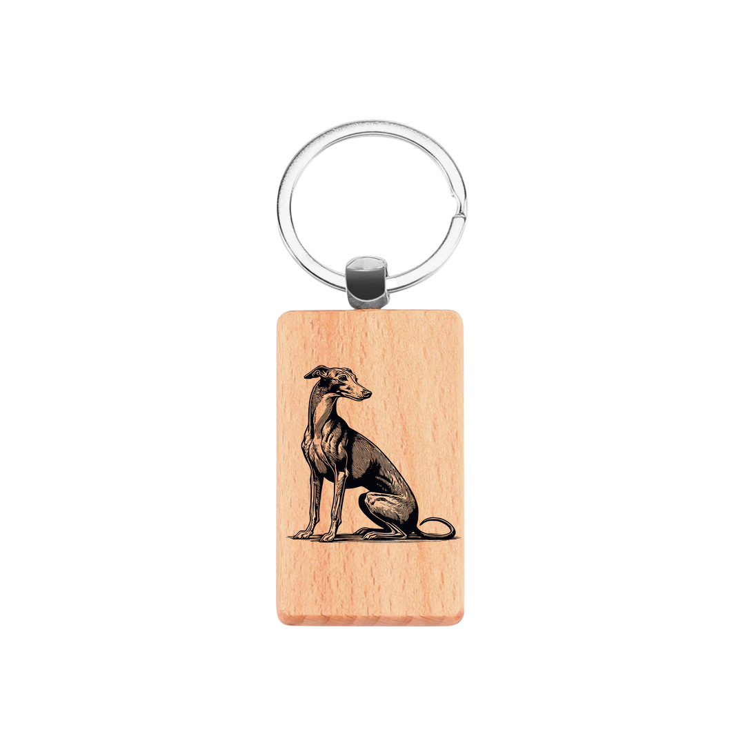 Italian Greyhound Sitting Engraved Rectangle Wooden Keyring