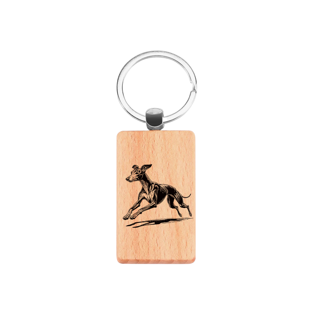 Italian Greyhound Running Engraved Rectangle Wooden Keyring