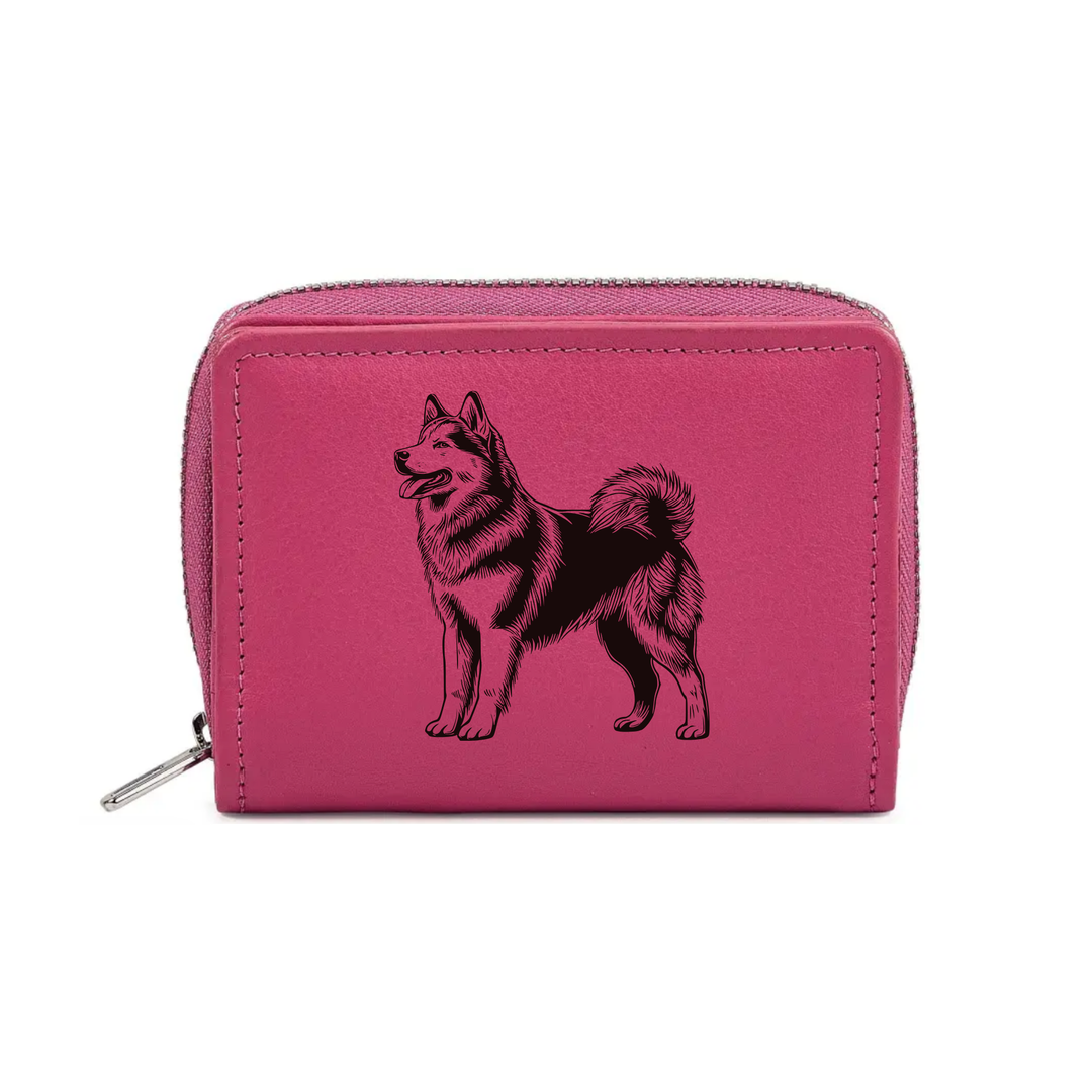 Alaskan Malamute Standing Engraved Small Leather Purse (Green/Pink/Blue/Red)