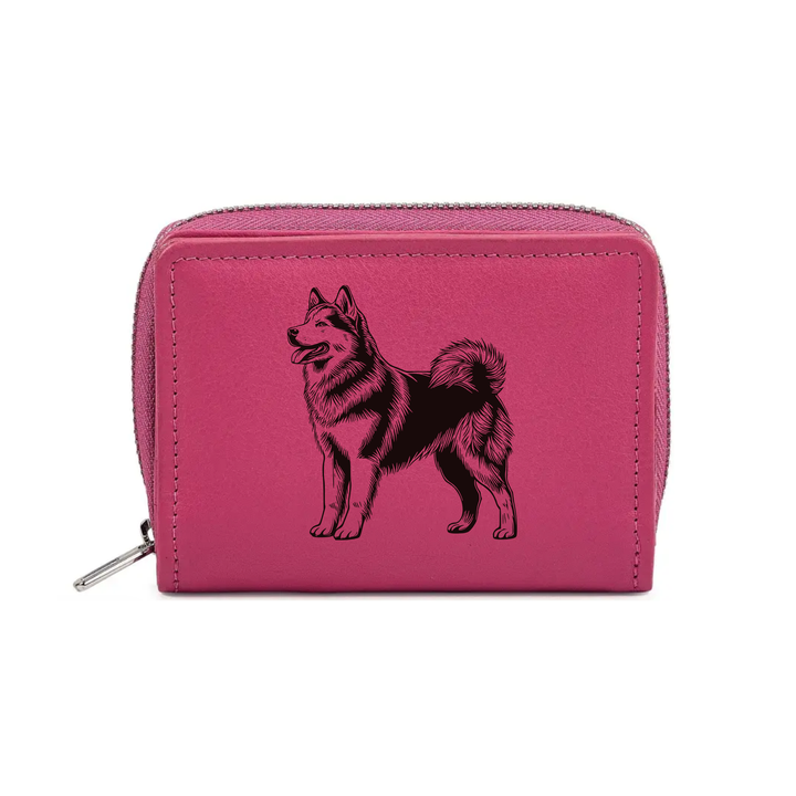 Alaskan Malamute Standing Engraved Small Leather Purse (Green/Pink/Blue/Red)